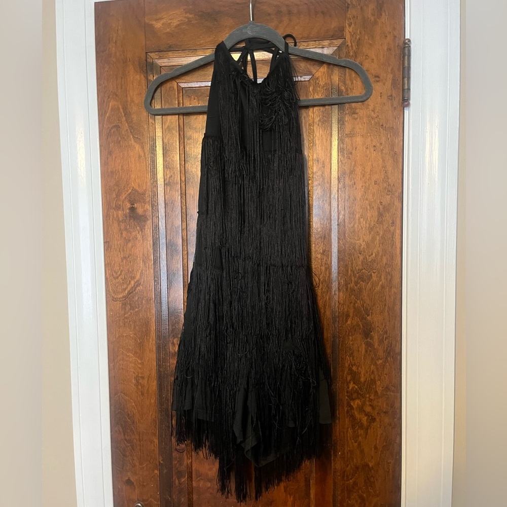 Black Fringe Romper with Open Back